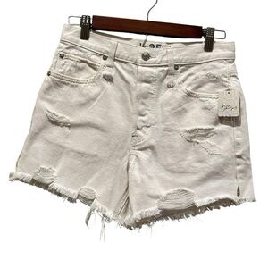 Free People We The Free Shorts Button Fly White Distressed Cut Off Sz 25 NWT